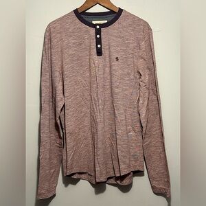 Men’s Original Penguin Long-Sleeve Henley Maroon w/Blue Accent Size:Large